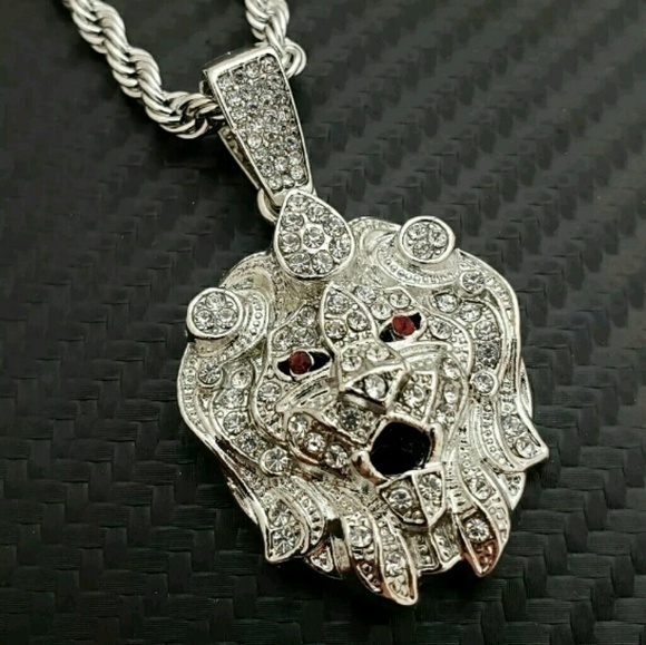 Iced out Hip Hop Mini Lion Head Charm Pendant & 4m - Picture 5 of 5